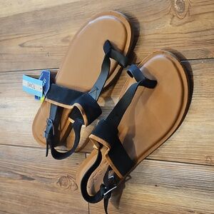 NEW TOMS womens bree sandals in black leather/suede